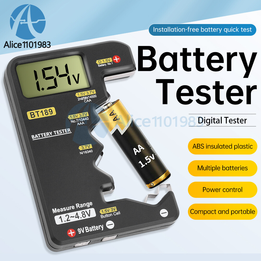 Digital Battery Tester Checker Electricity Indicator Universal AA, AAA 9V Button