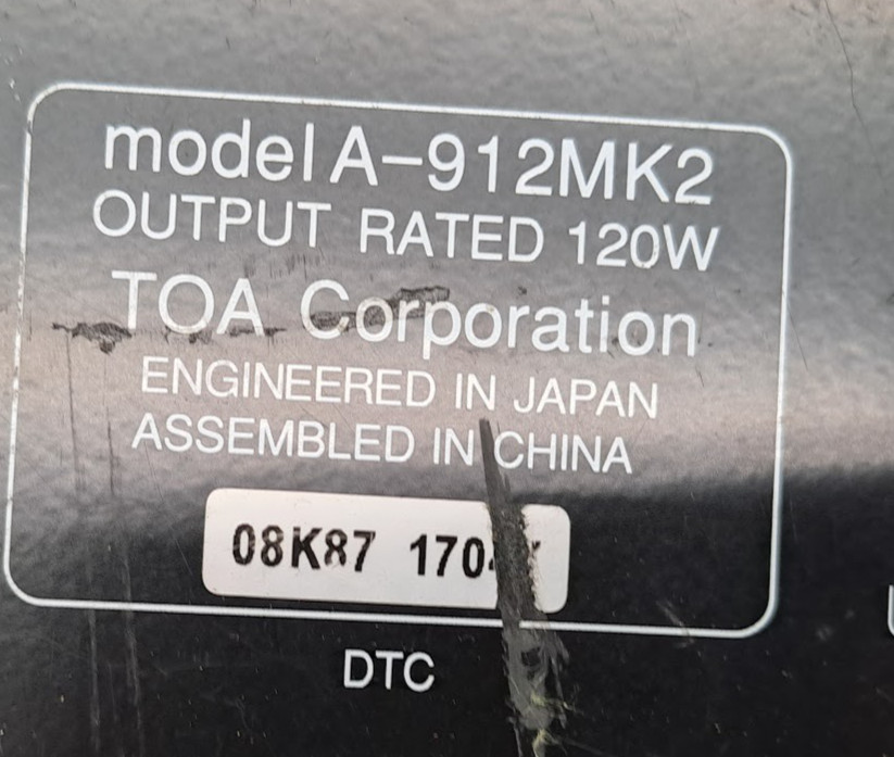 TOA SERIES 2 AMPLIFIER A-912MK2 Model: A-912MK2
