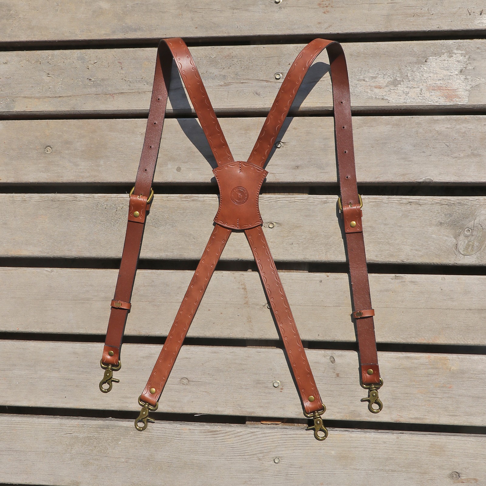 Tourbon Leather Men's Suspenders X Back Adjustable X-Shaped Hooks Pants Braces