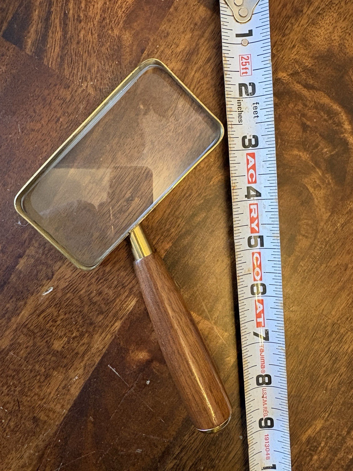Vintage Magnifying Glass Donigan Optical K.C. MO USA Brass Wood Rectangular