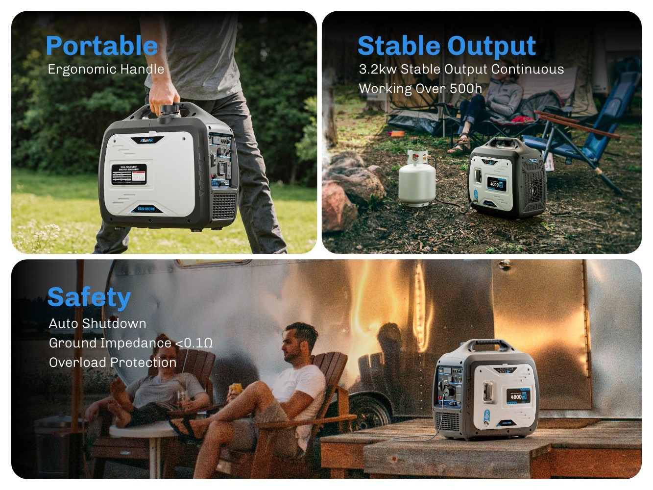 4000 Watt Dual Fuel Inverter Generator, RV Ready Super Quiet Propane Generator