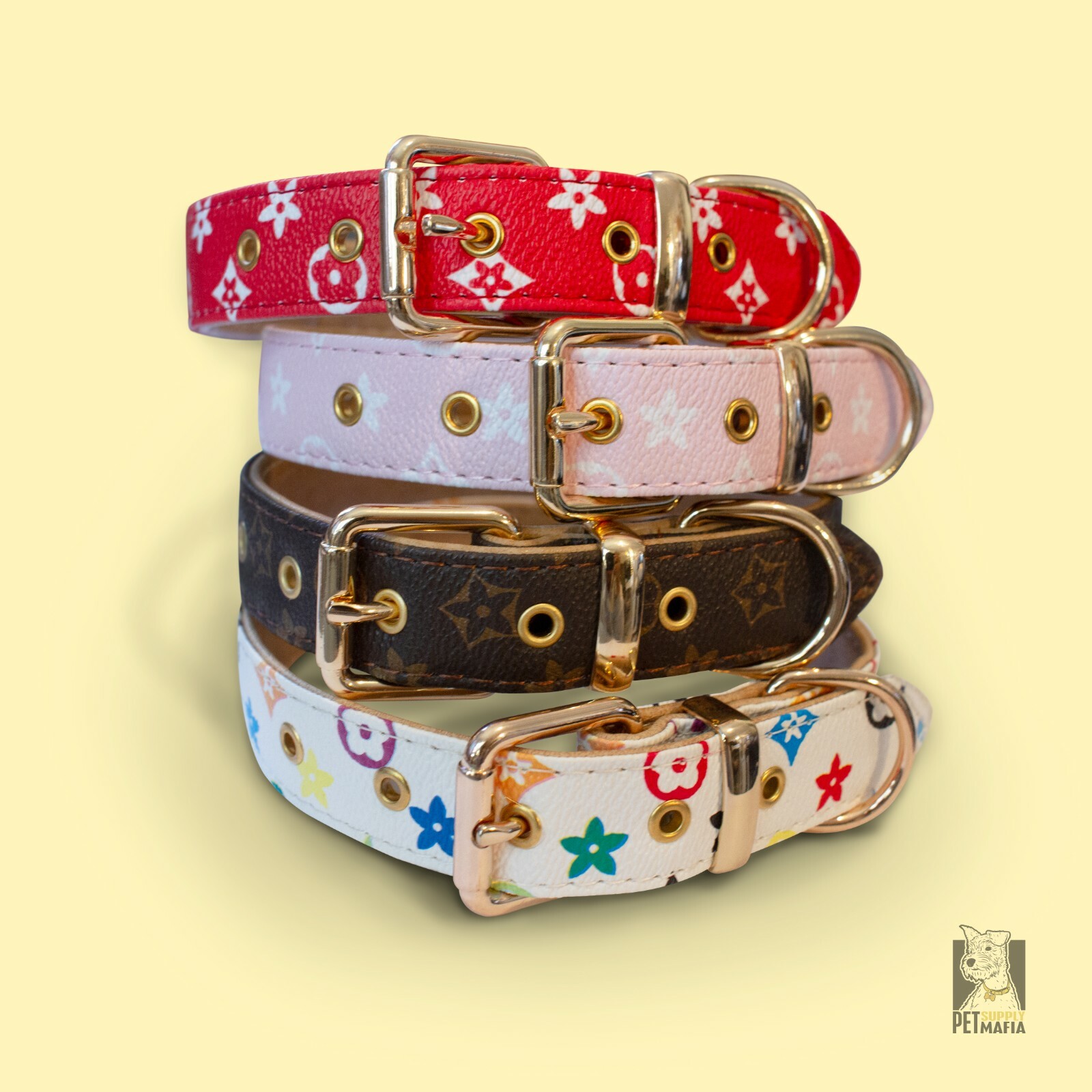 Luxury Leather Designer Dog Collar In XS, S, M, L, XL (Optional Leash Available)