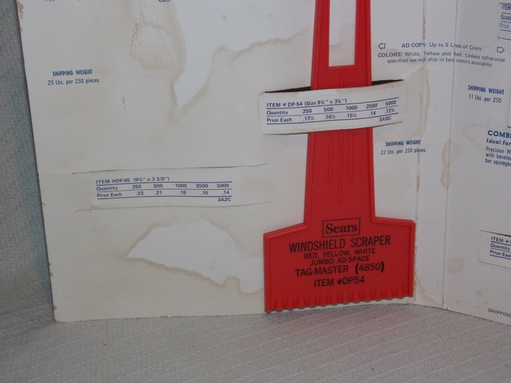 Vintage Salesman's Display TAG-MASTER LINE Windshield Scraper & Squeegee Board