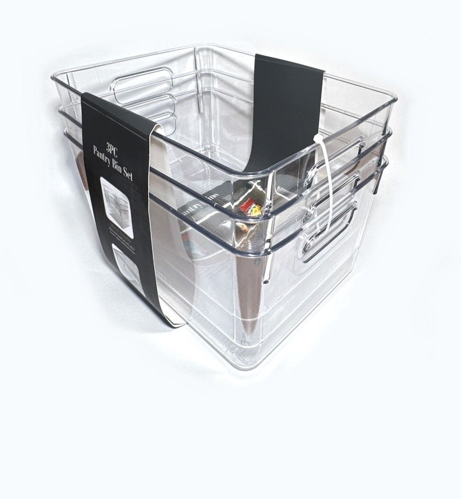 Pantry 3pc Rectangular Plastic Bin Set 11 x 8 x 6 Clear Durable BPA Free Plastic