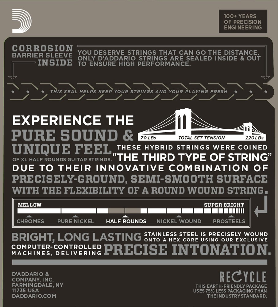 D'Addario EHR370 Half Rounds Medium 11-49 Electric Guitar Strings