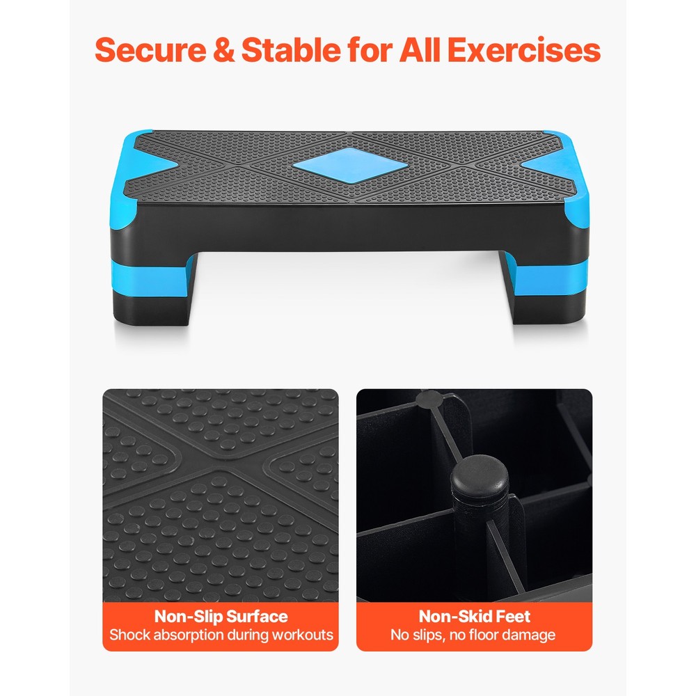 Uimoso Adjustable Aerobic Exercise Step Platform with 4 Risers - Blue