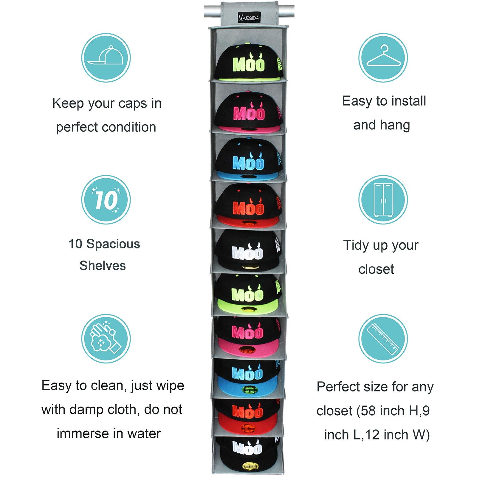 10 Shelf Hat Rack Hanging Closet/Organizer for Storage - Best Baseball Cap