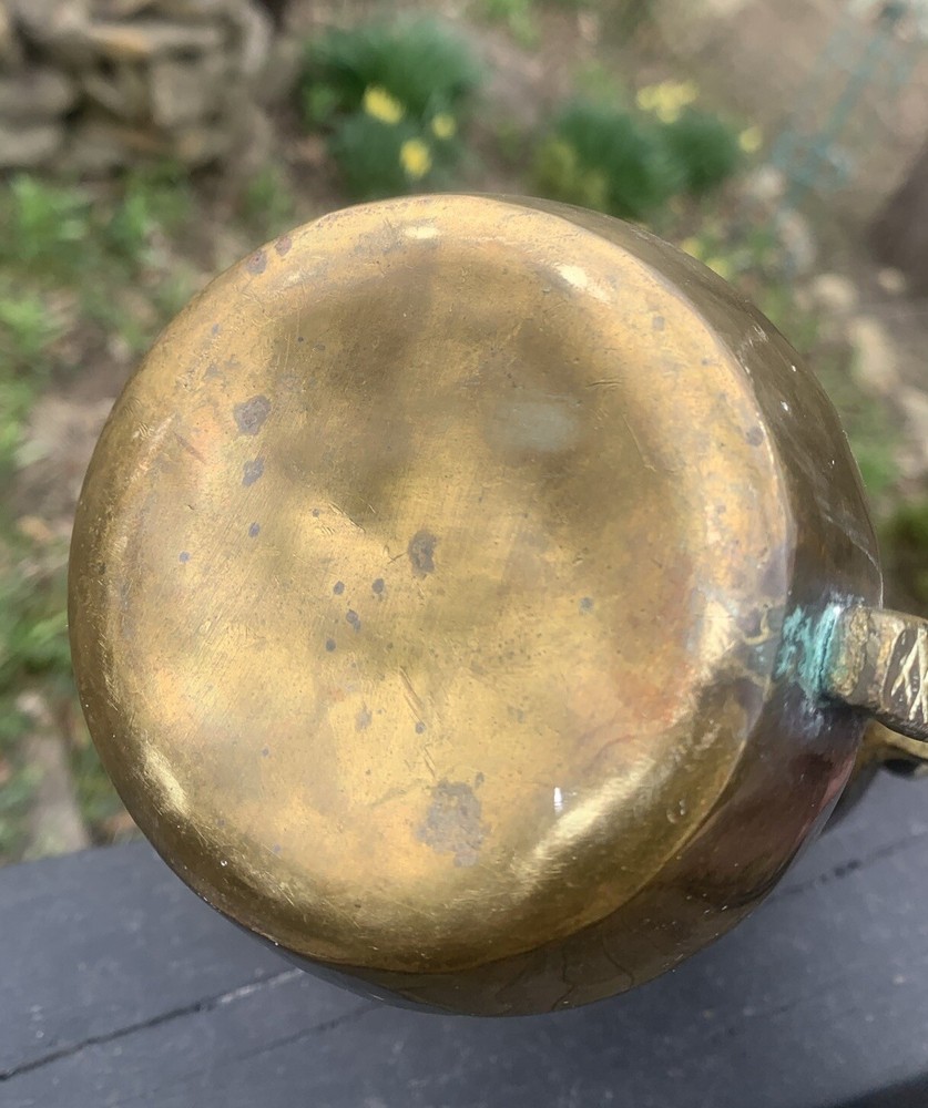 Vintage Handmade DALLAH Arabic Turkish Solid Brass Coffee Pot 10”T, Signed