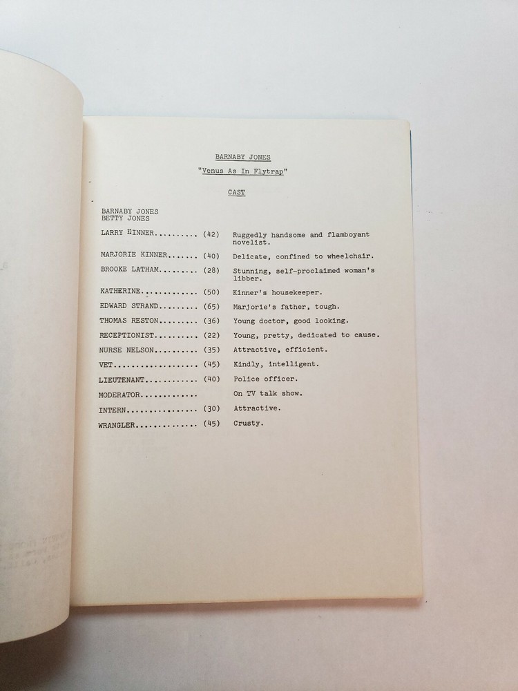 BARNABY JONES / Robert Heverly 1973 TV Script, Jack Ging "Venus as in Flytrap"