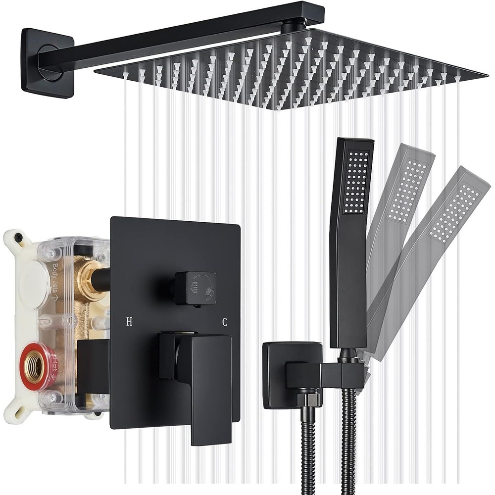 Shower Faucet System Combo Set 2 Function Rainfall Head Mixing Valve Wall Mount