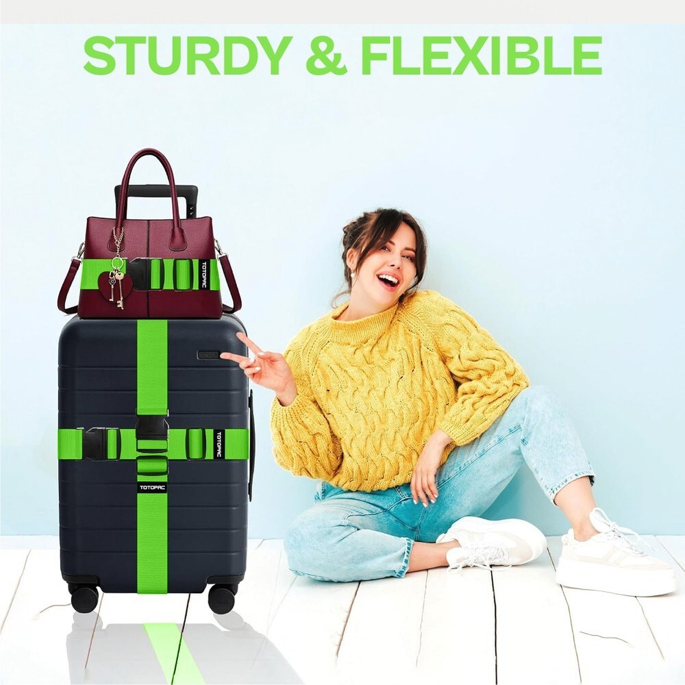 4 Pack Luggage Straps, Adjustable Suitcase Belts 72" x 2"(Green)