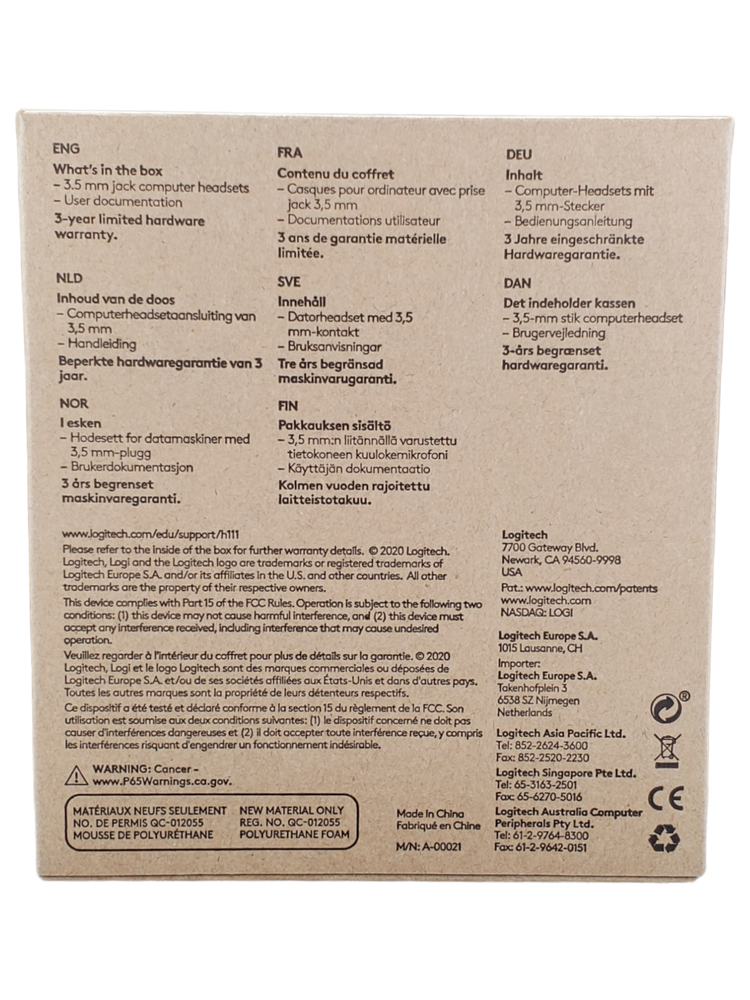 Logitech H111 Stereo Headset w/ Rotating Microphone Adjustable 3.5mm