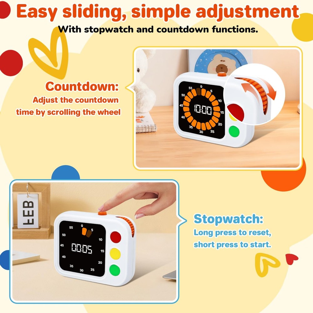 Digital Visual Timer for , with Coloured Progress bar, 60-Minute Countdown an...