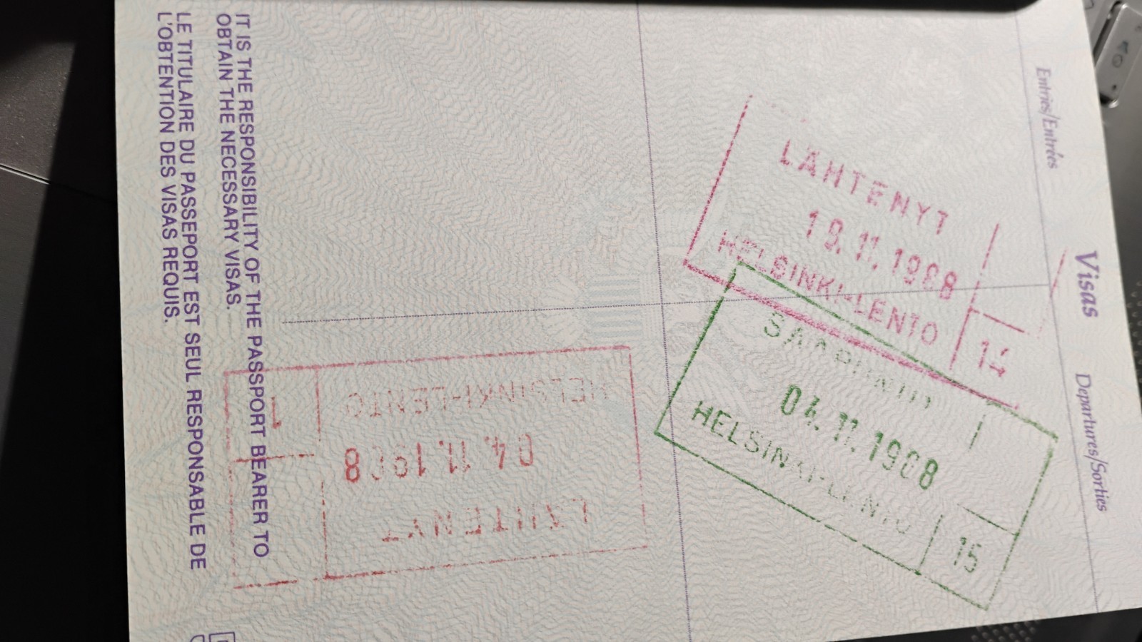 VINTAGE PASSPORT USA 1987 INK STAMPS