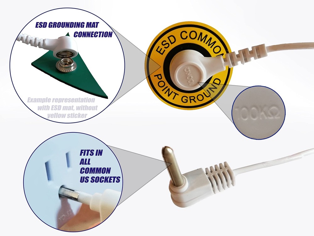 Grounding Snap with ESD Grounding Plug for Universal Grounding Table Mat Univ