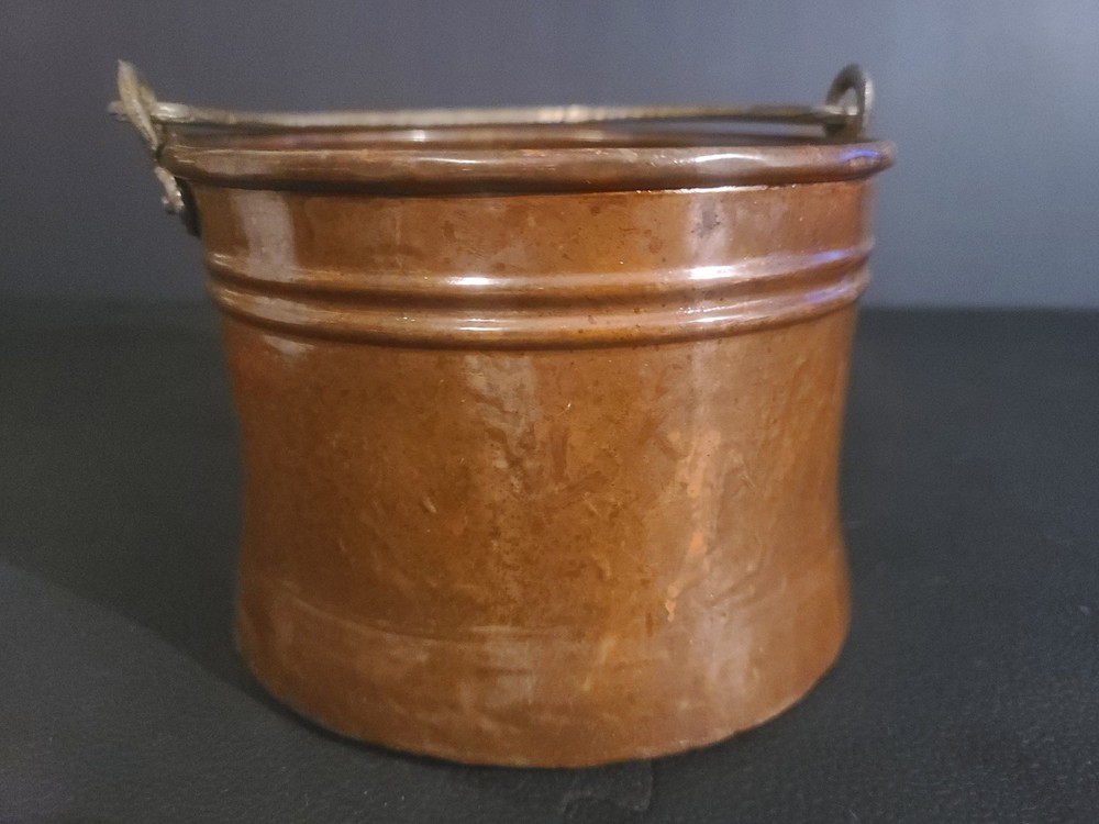 Copper Pot Cauldron Riveted Brass Handle Rivets Rustic Primitive Cottage AKSA 13
