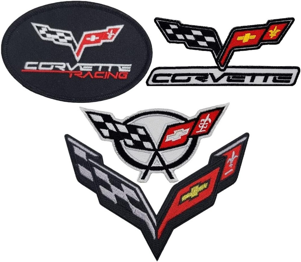 Corvette Racing Checkered Flags Patch   - 4pc Bundle Set iron sew