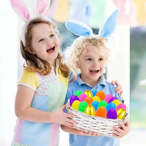 Large Fillable Plastic Easter Eggs with 6 Golden Eggs, Empty Bright 200 PCS 3"