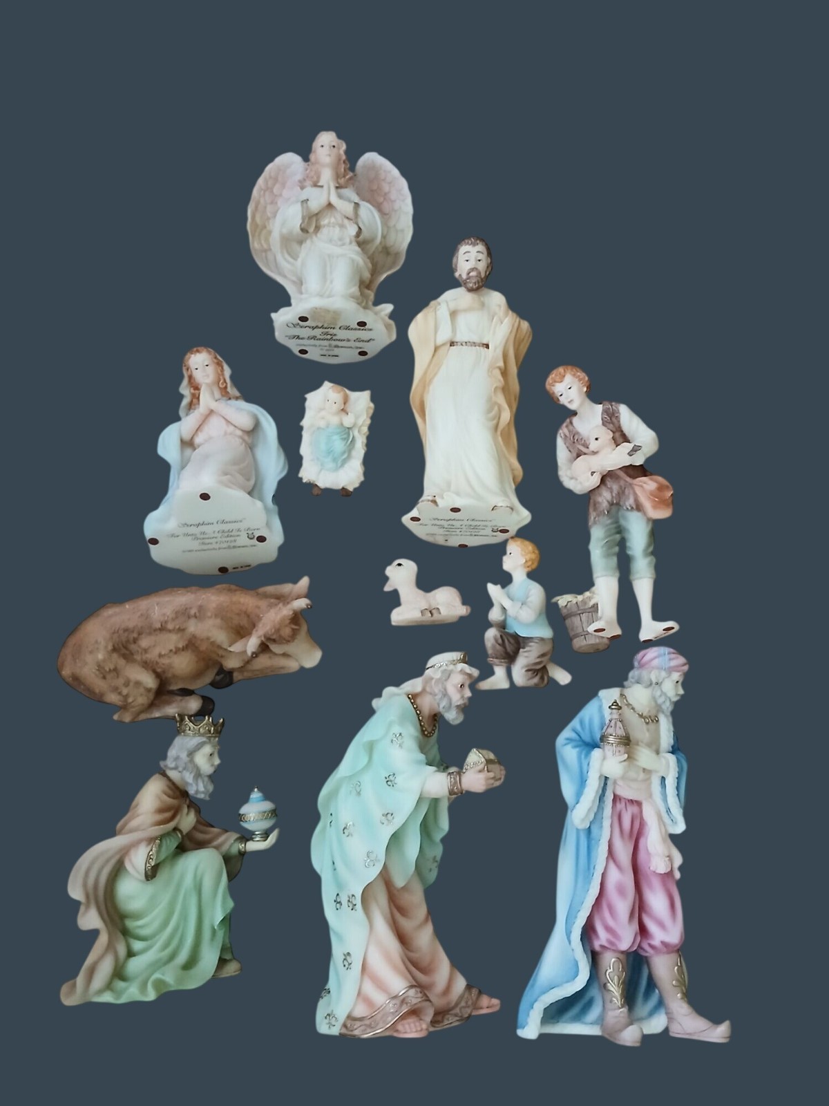 Vintage Roman Seraphim Classics Heaven on Earth Nativity Set 11 Figures & Stable
