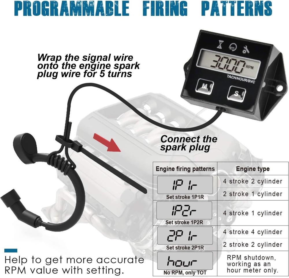 Multifunctional Digital Hour Meter & Tachometer - Maintenance Reminder Included