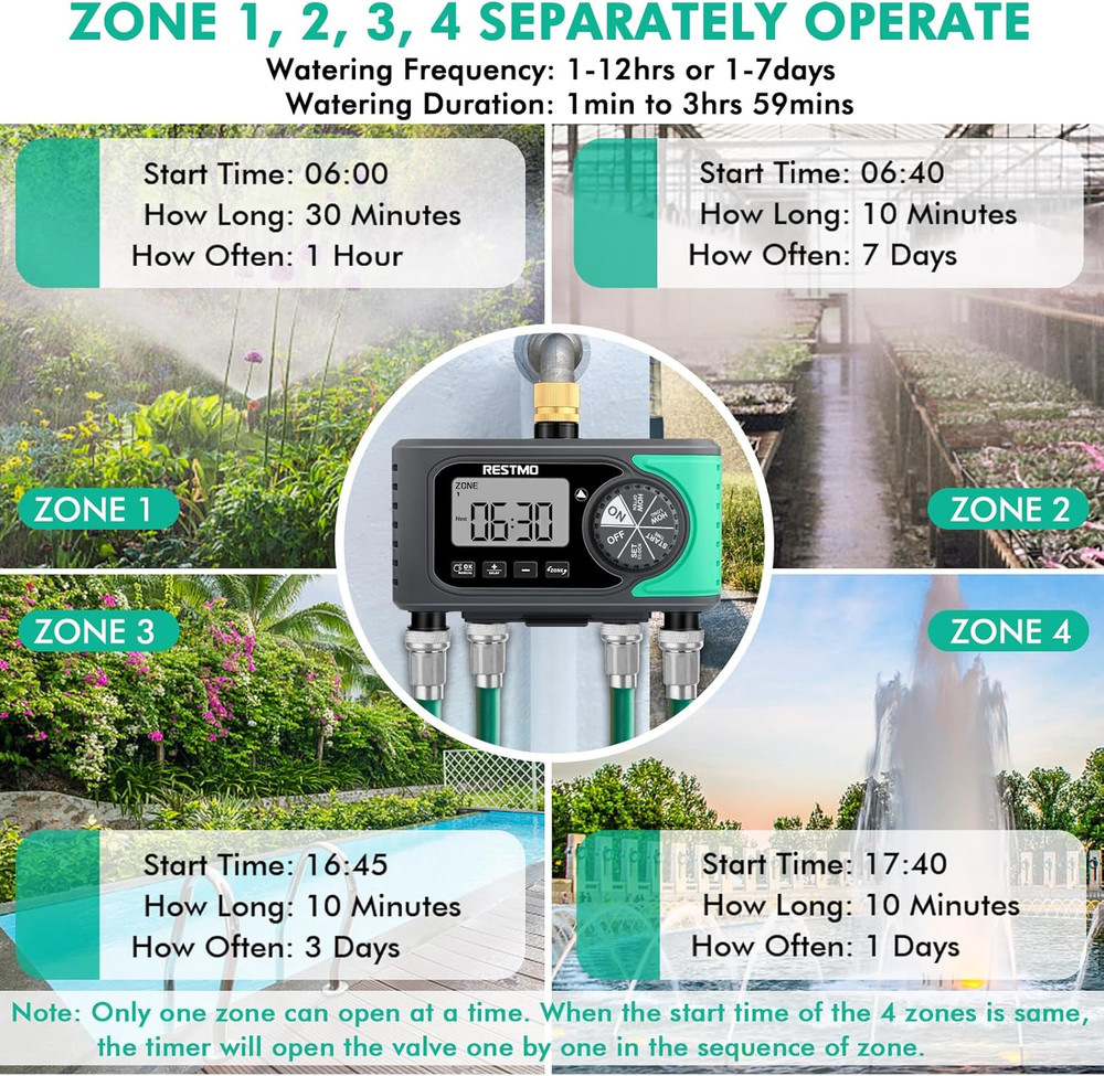 4-Zone Programmable Sprinkler Timer with Brass Inlet for Garden Hose