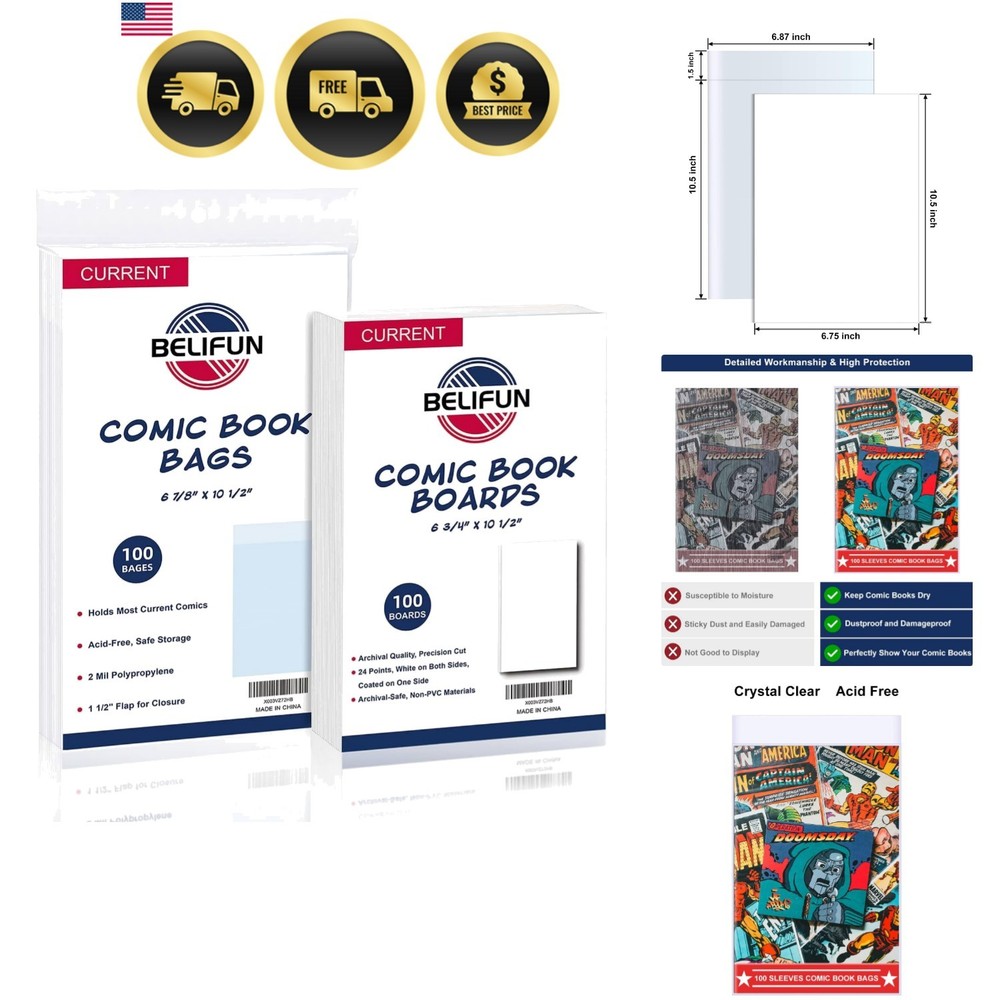 100ct Current Comic - Reusable Boards, Bags 1 1/2" Flap, Clear Protector