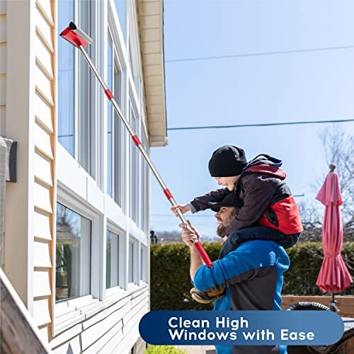 Window Squeegee and Microfiber Scrubber Set with Telescopic Extension Pole