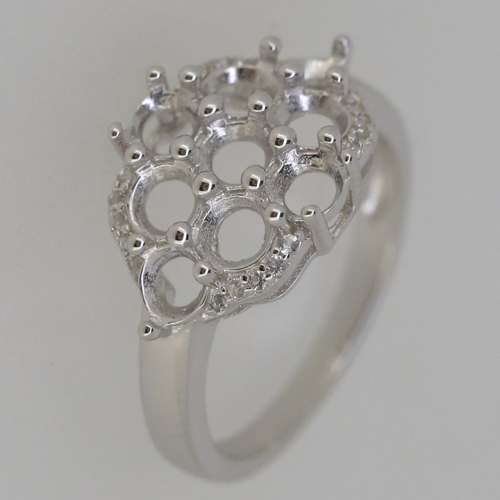 Sterling Silver Semi Mount Ring Setting RD 4x4mm Cluster Ring Topaz Solid