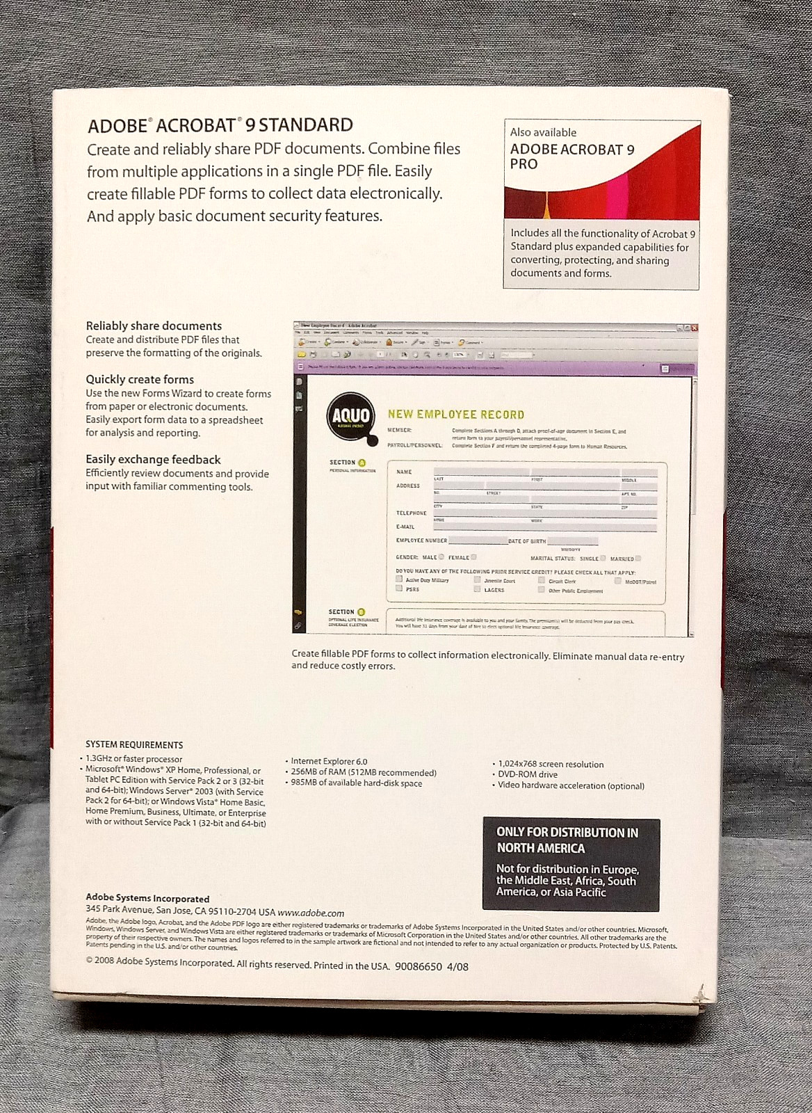 Adobe Acrobat 9 Standard for Windows in Original Box Upgrade Version w/ Ser No