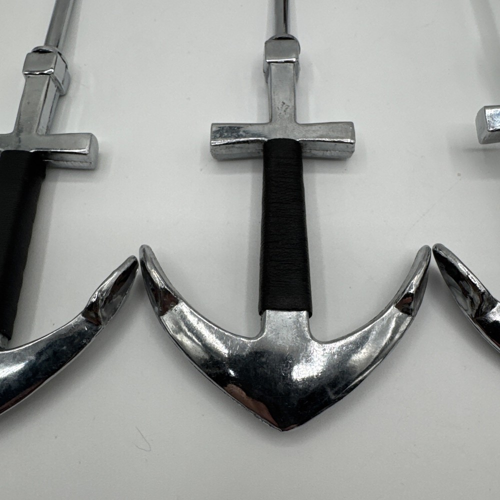 Vintage Nautical Anchor Handle Bar Tools Set Jigger Spoon Olive Fork Chrome