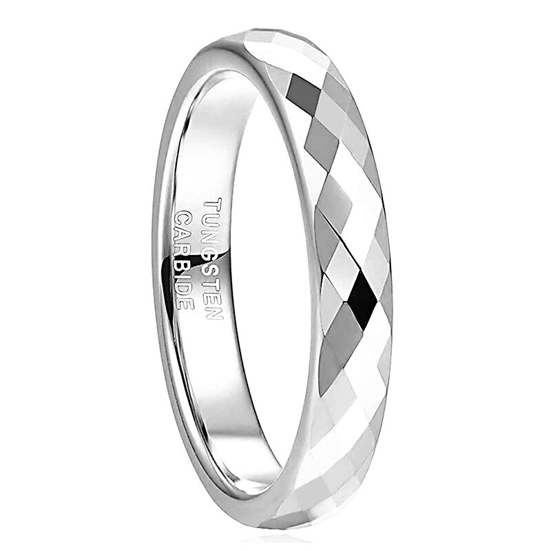 4mm Womens Mens Rings Multi-Faceted Tungsten Wedding Band for Women Comfort Fit