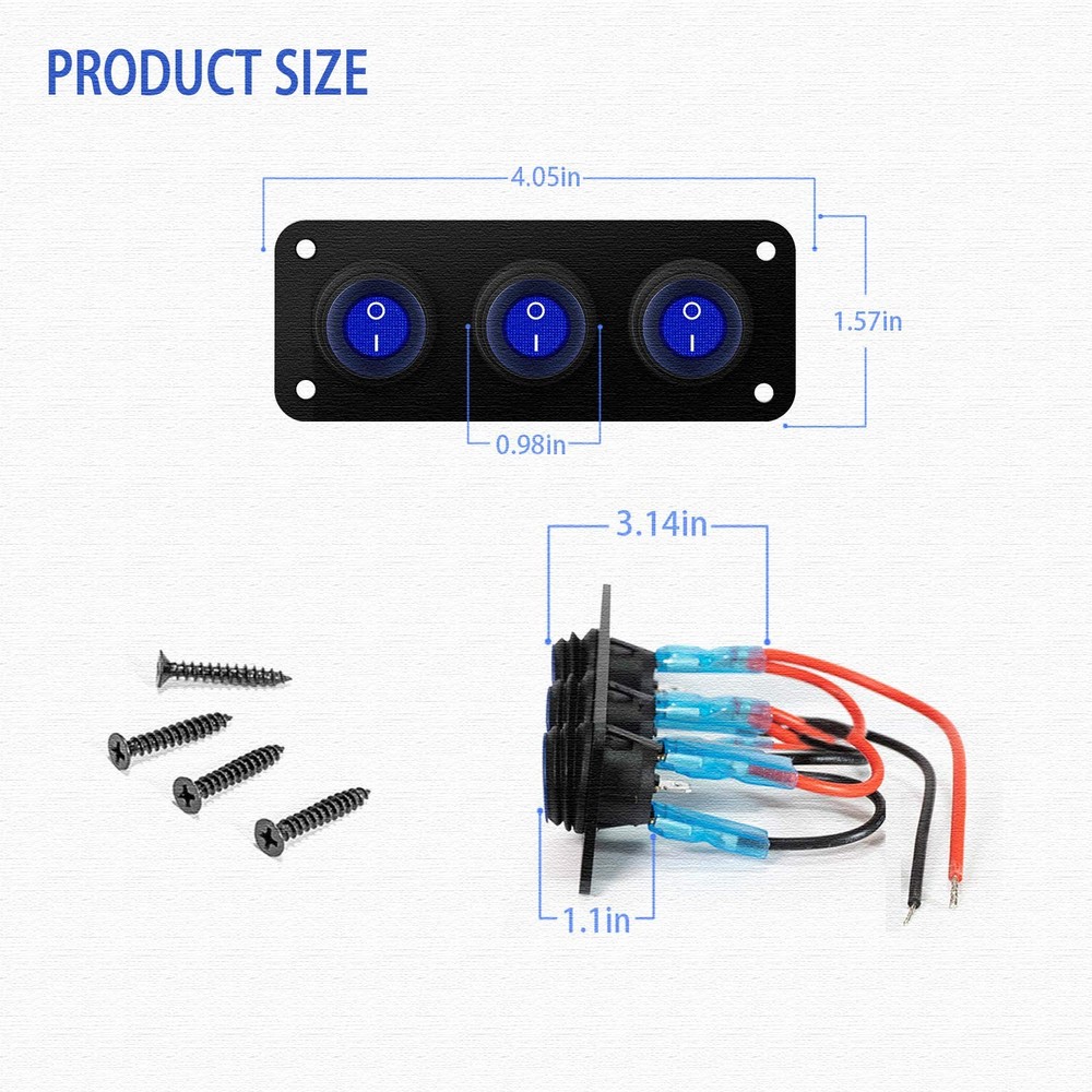 3 Gang Rocker Switch Panel with LED Indicator 12V