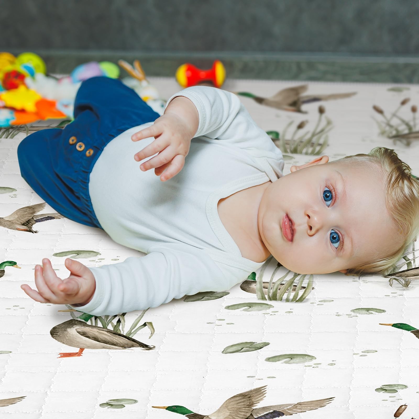 43 x 43 Inch Mallard Duck Baby Playmat Portable Crawling Washable Foldable Tu...