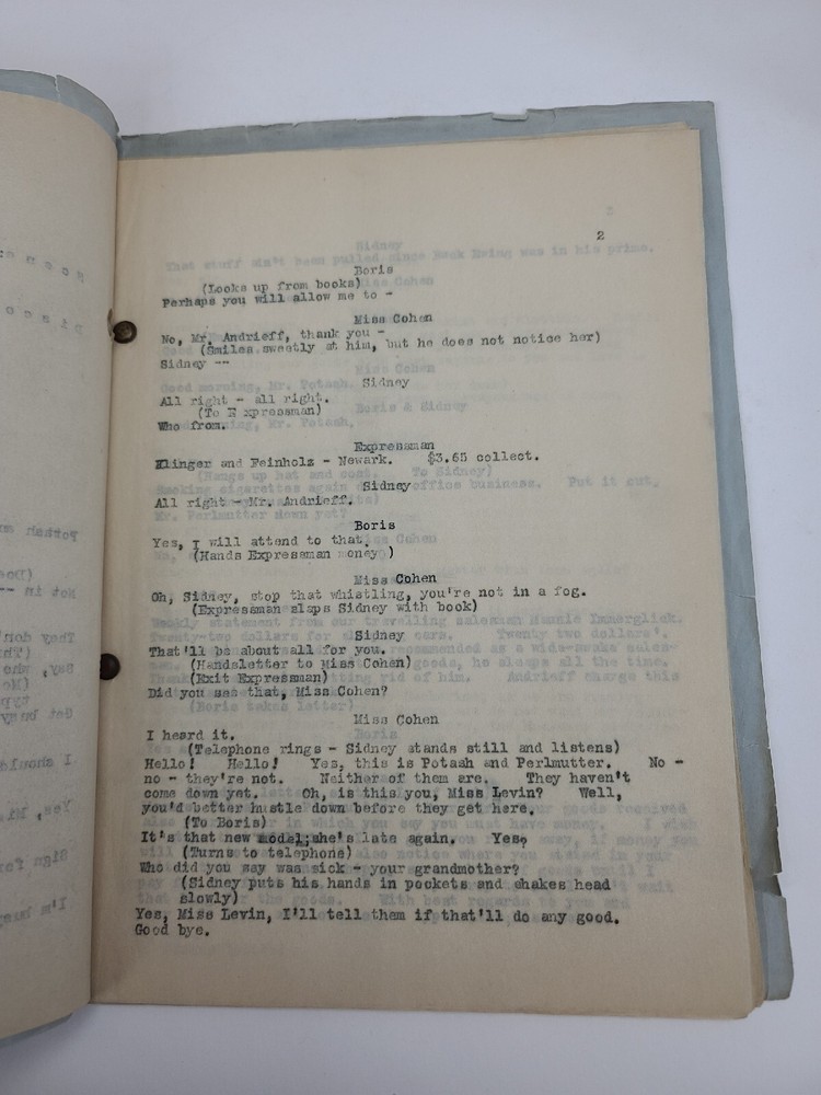 POTASH AND PERLMUTTER / 1914 Broadway Play Script, produced by A. H. Woods
