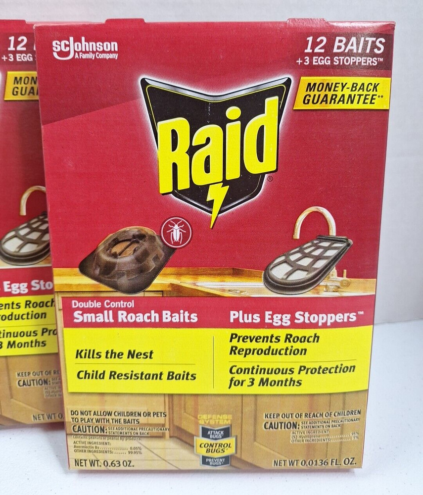 Raid Double Control 12 Small Roach Baits + Egg Stoppers 2 Box Lot