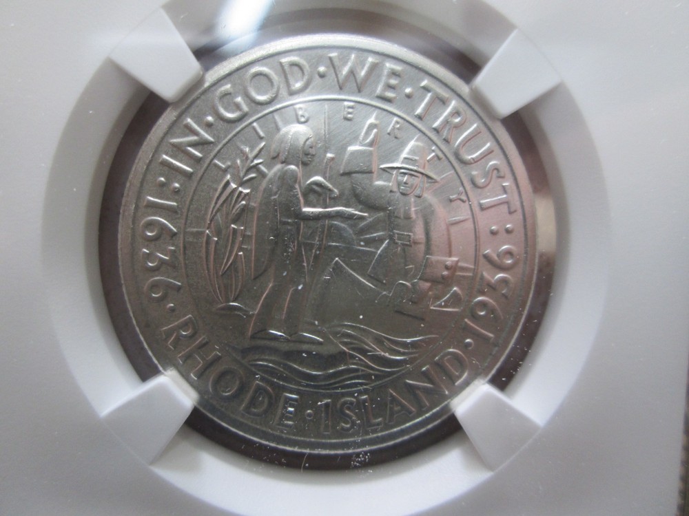 1936 RHODE ISLAND COMMORATIVE HALF DOLLAR I NGC UNCIRCULATED CONDITION CLEANED