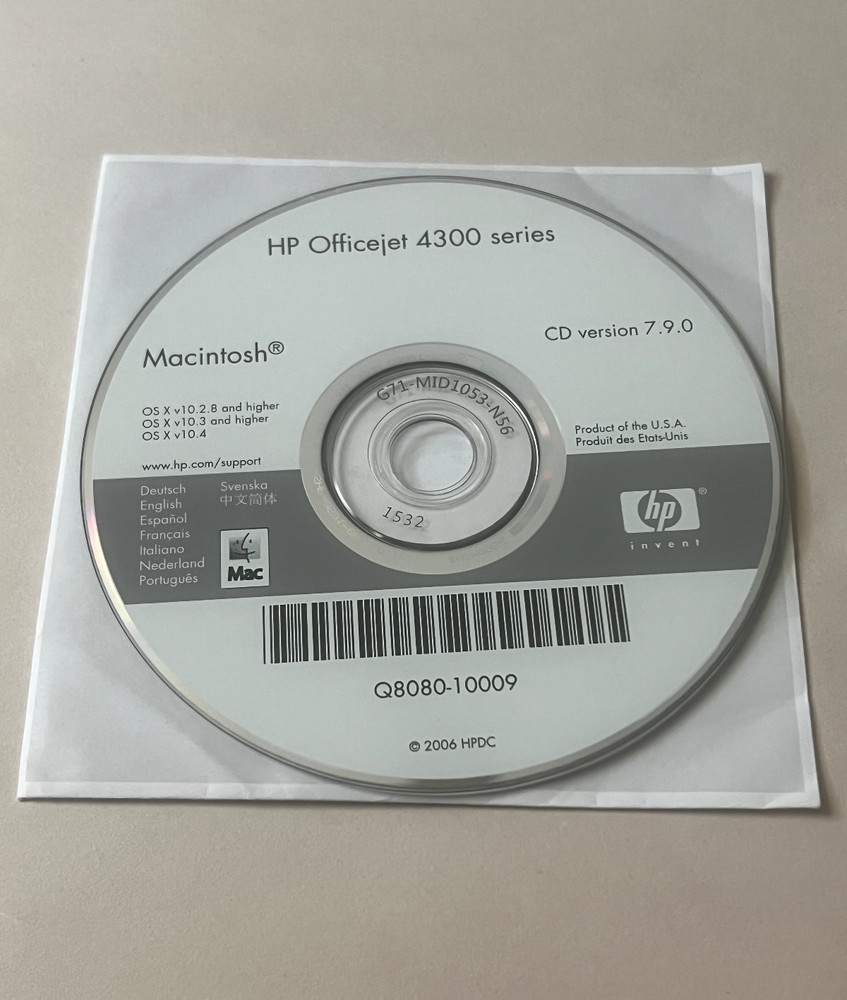 HP Officejet 4300 Series Macintosh Printer Driver Software CD Version 7.9.0