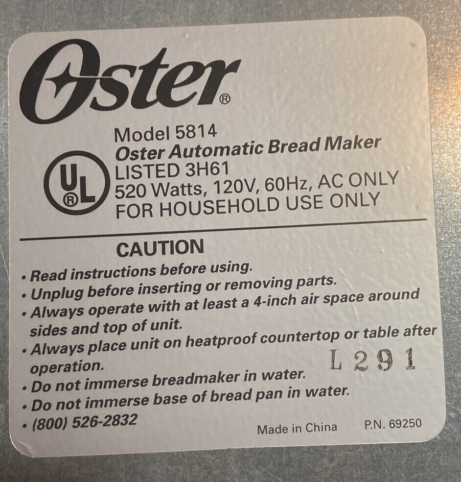 Thermal Fuse Assembly for Oster Bread Maker Machine Model 5814