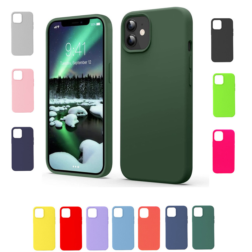 For iPhone 12 Mini Liquid Silicone Gel Case Slim Soft Microfiber Lining Cover