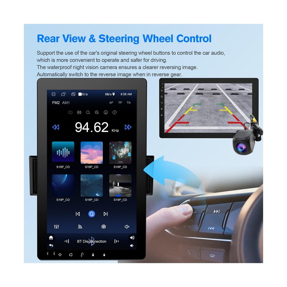 10.1" Rotatable Touch Screen Car Stereo Single Din - Android 13, Wireless Car...