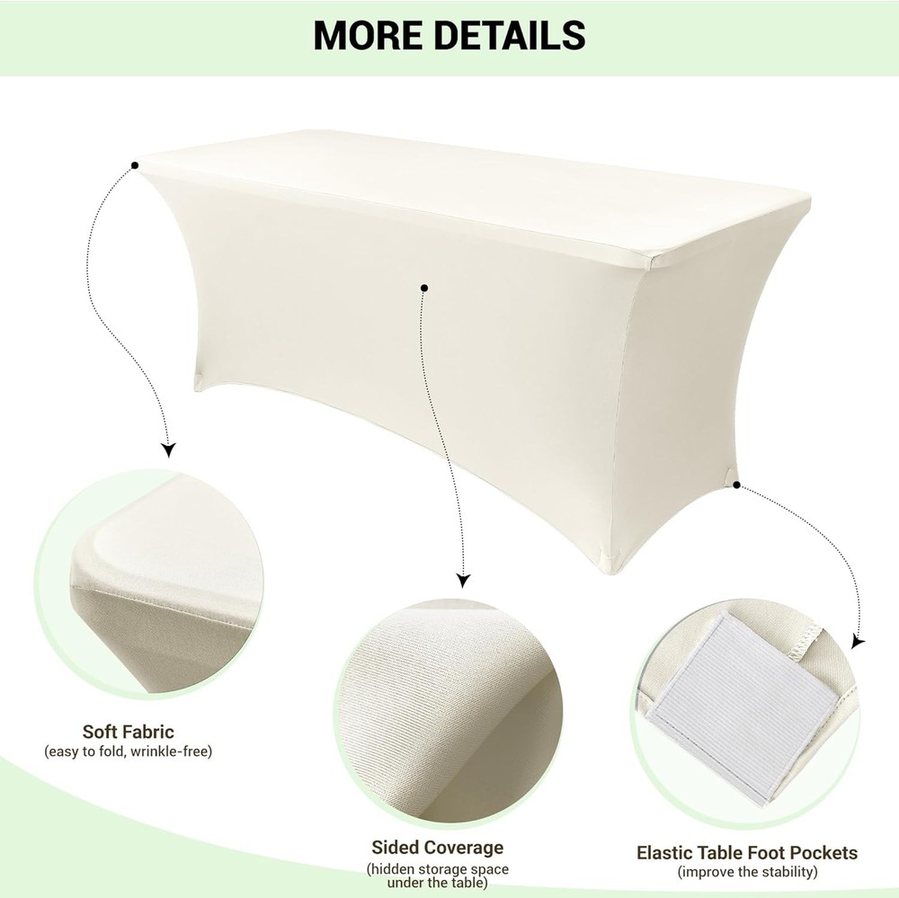 Obstal 6ft Cream Spandex Table Cover, 2 Pack, Fitted Rectangular