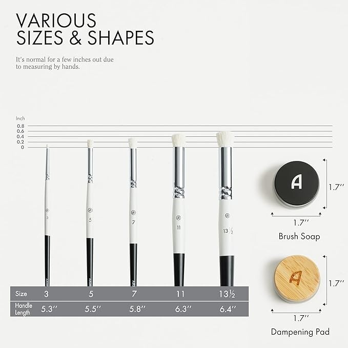 ARTIFY Drybrush Set with Dampening Pad and Brush Soap 5 Sizes Professional Brush