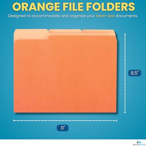 Orange File Folder, Durable Folder, File Folder Letter Size, 1/3 Cut Assorted