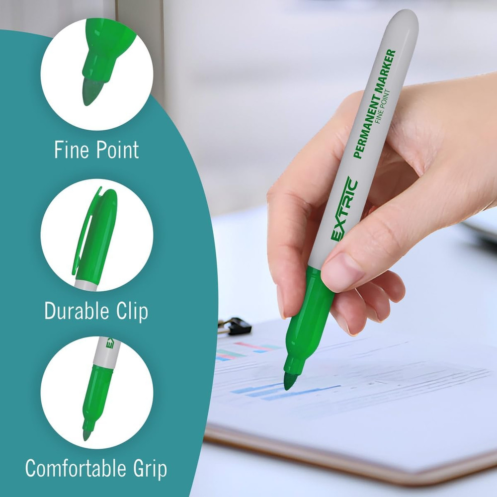 Permanent Markers Green, 12 Count Fine Point Markers, Quick Drying, Work