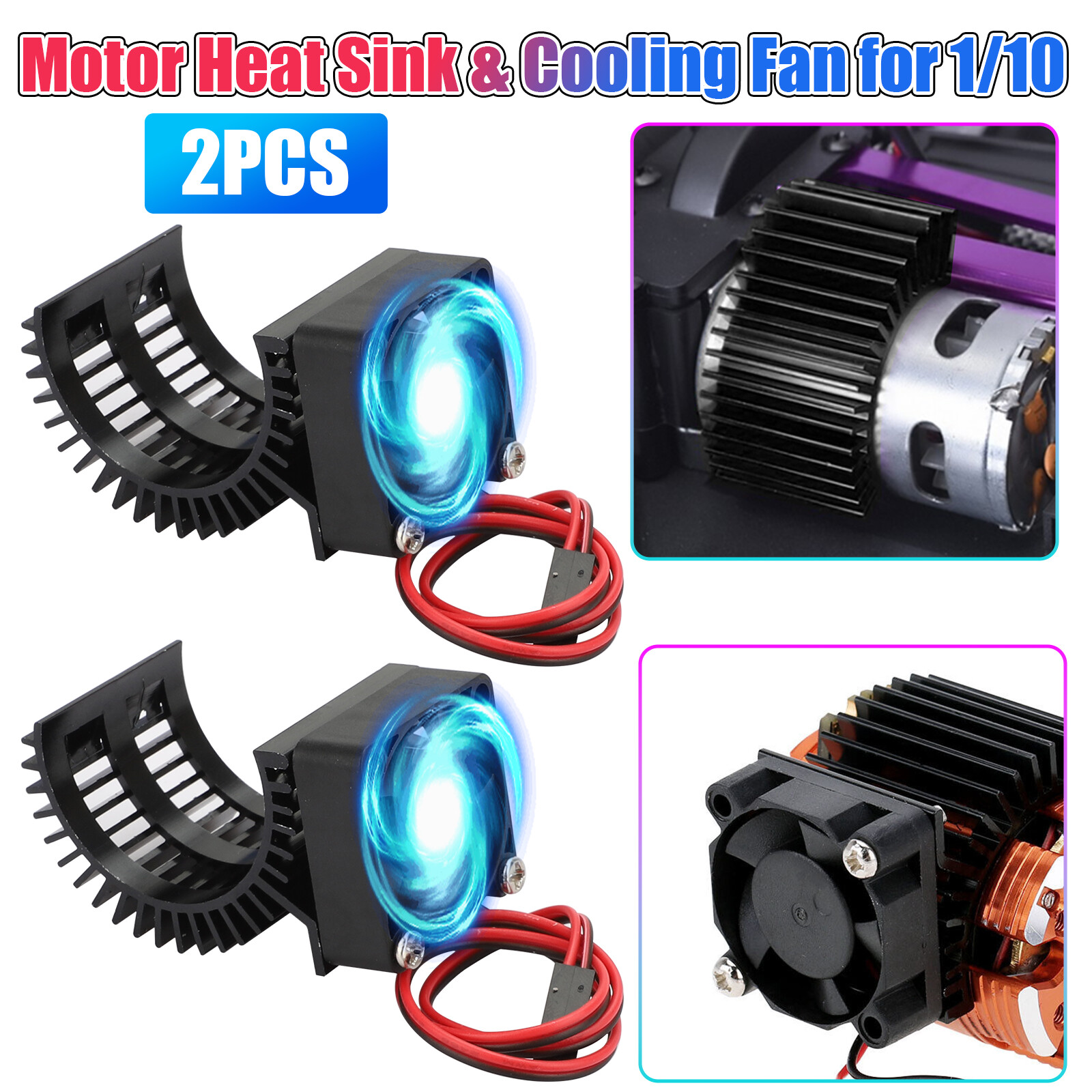 2pcs Aluminum 540/550 3650 Motor Heat Sink+Cooling Fan for 1/10 HSP RC Car Truck