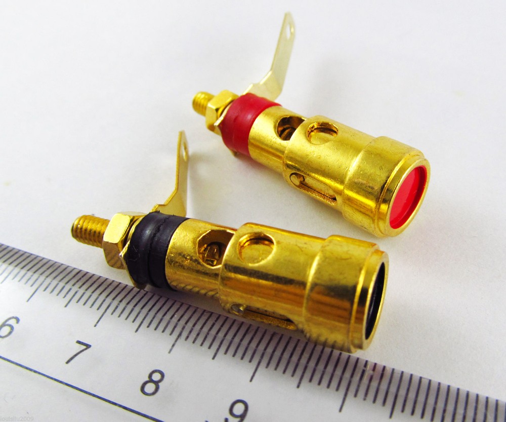 2pcs Gold Speaker AMP Terminal Binding Post Spring Loaded Type Red and Black