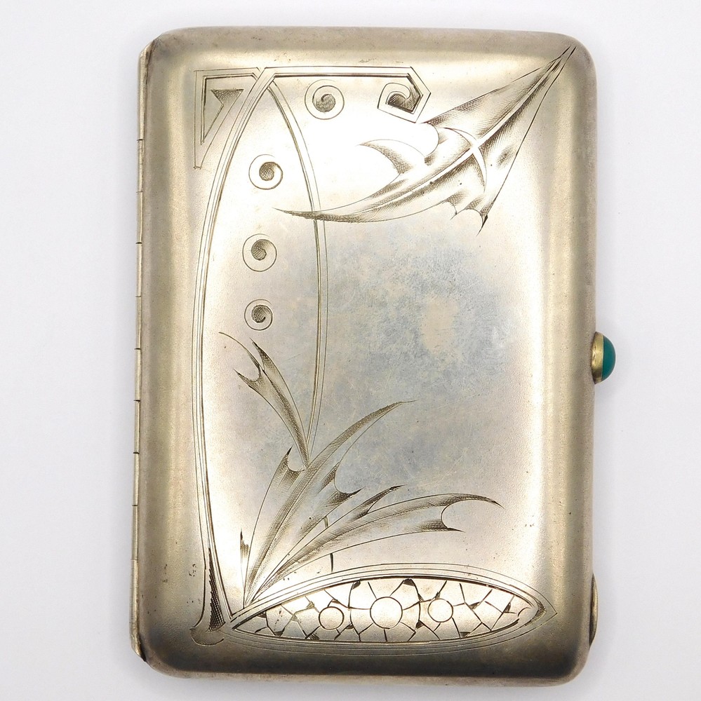 RUSSIAN IMPERIAL ARTS & CRAFTS SILVER & CHRYSOPRASE CIGARETTE CASE
