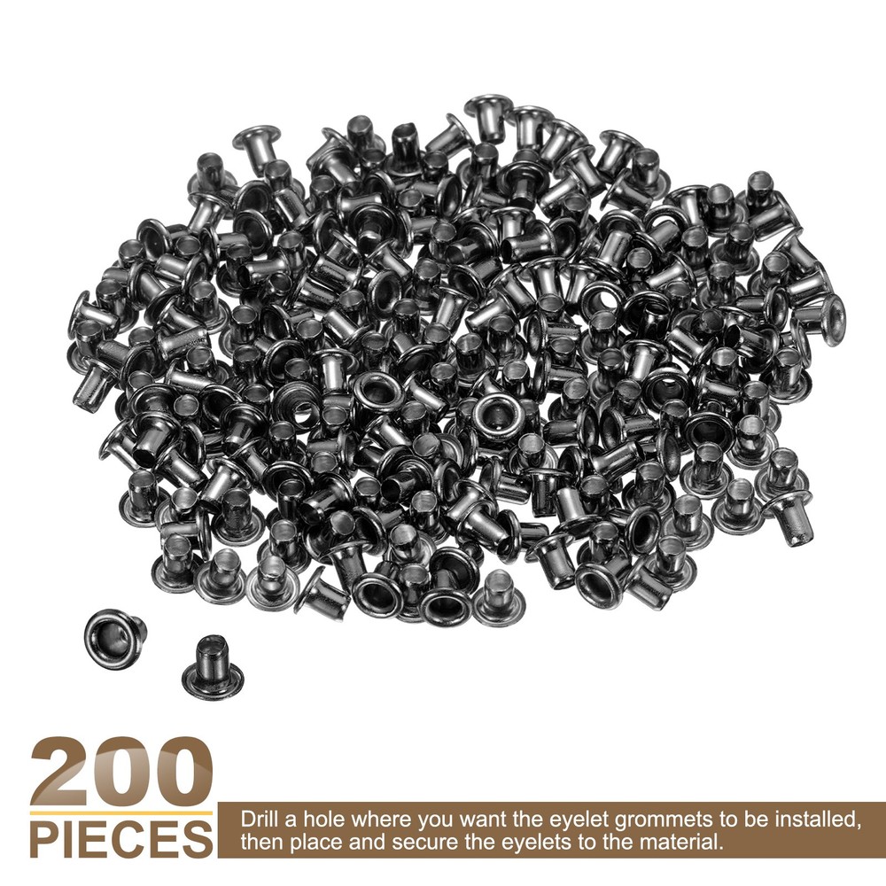 200Pcs Grommets Eyelets Kit 2mm Brass Eyelets, Black