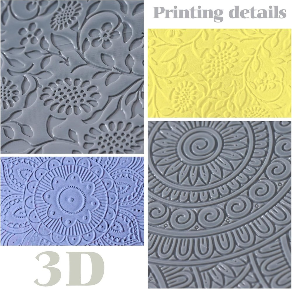 12 Pcs Polymer Clay Texture Sheets Mat Works with Cutter gray