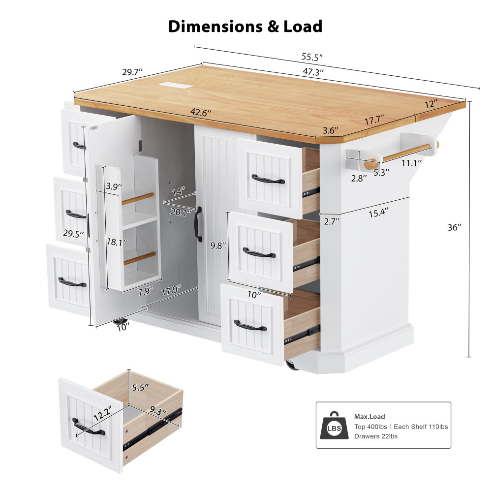 Kitchen Island with Drop Leaf Rolling Kitchen Cart with Internal Storage